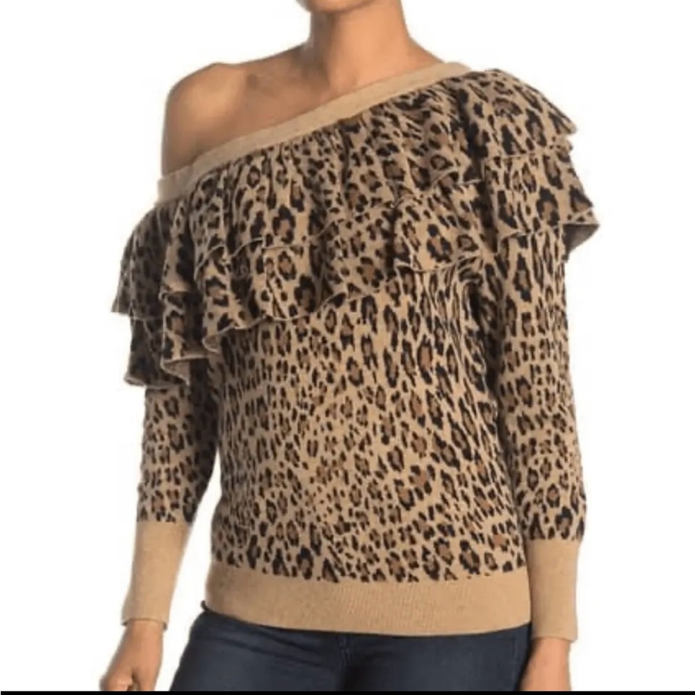 FRAME Leopard Printed One-Shoulder Sweater‎ womans size S/P